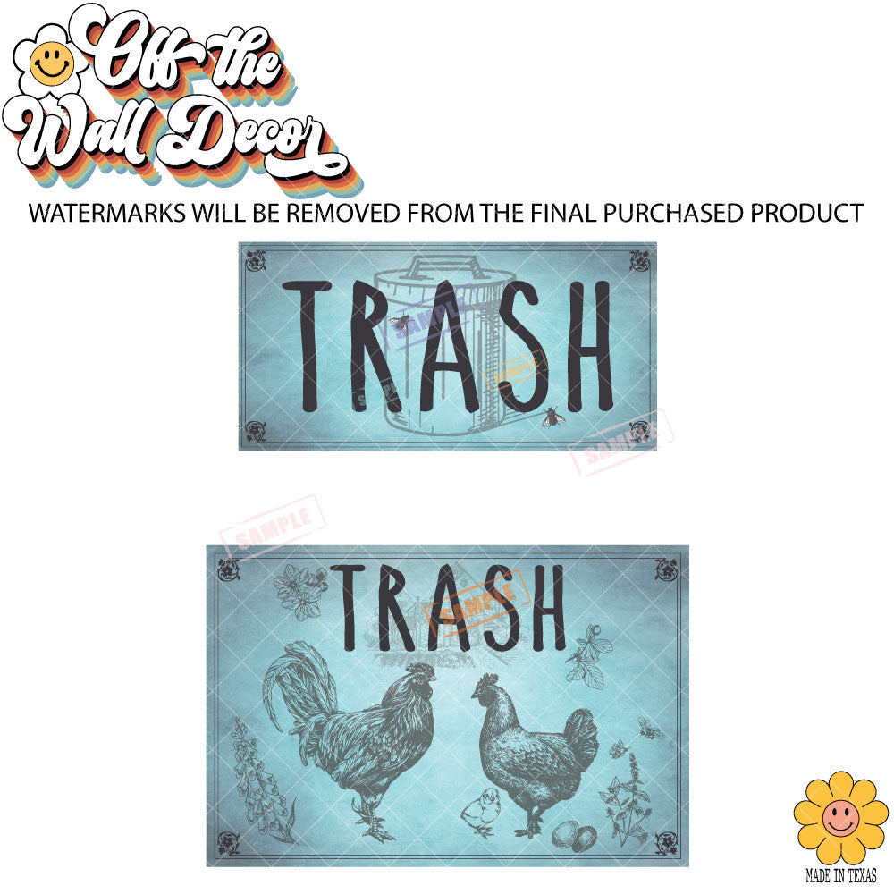 Vintage Farmhouse Styled | Country Chickens | Trash Can and Recycle Labels