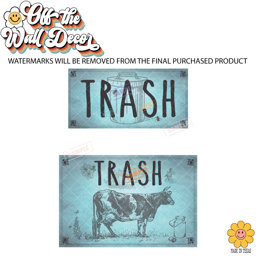 Vintage Farmhouse Styled | Country Cow | Trash Can and Recycle Labels