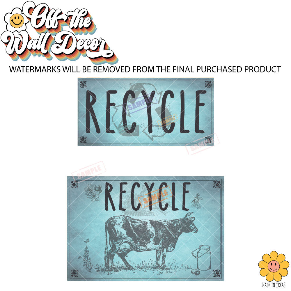 Vintage Farmhouse Styled | Country Cow | Trash Can and Recycle Labels