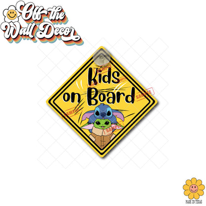Grogu & Stitch | Kids on Board | Suction Cup Sign, Magnet OR Vinyl Decal Sticker