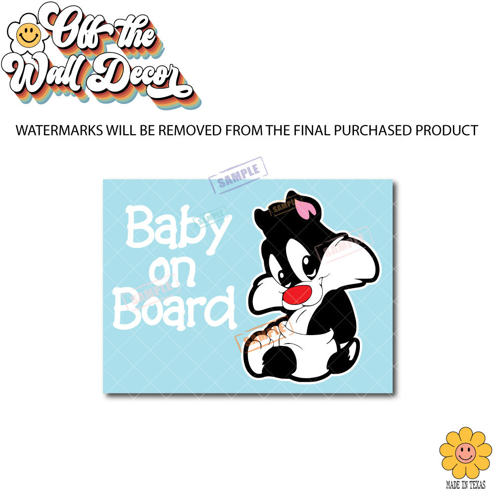Sylvester Kitty | Baby on Board | Suction Cup Sign, Magnet OR Vinyl Decal Sticker