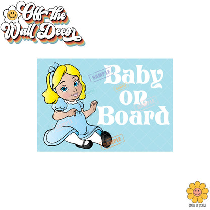 Little Alice in Wonderland | Baby on Board | Suction Cup Sign, Magnet OR Vinyl Decal Sticker