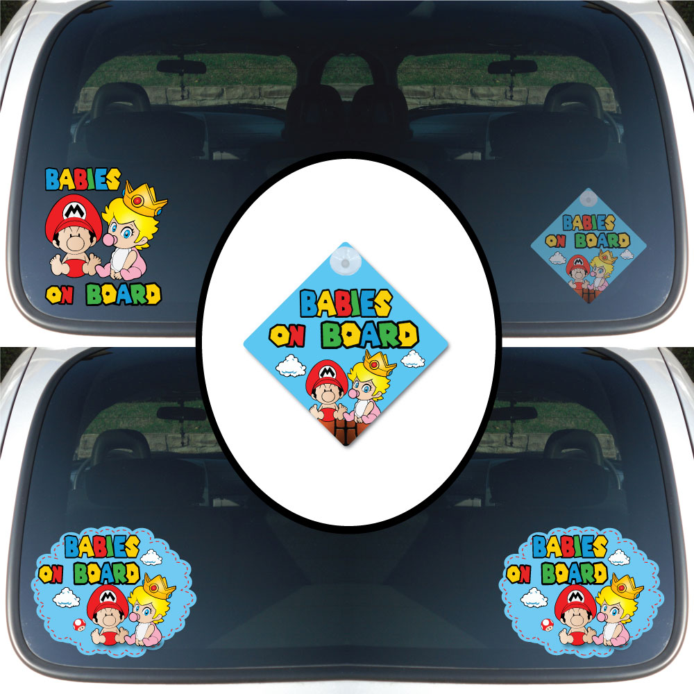 Baby Mario & Peach | Baby on Board | Suction Cup Sign, Magnet OR Vinyl Decal Sticker