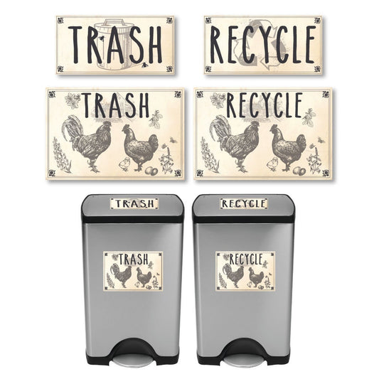 Vintage Farmhouse Styled | Country Chickens | Trash Can and Recycle Labels