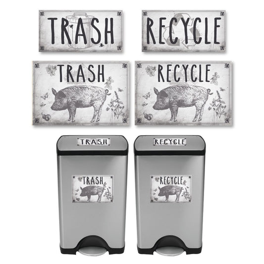 Vintage Farmhouse Styled | Country Pig | Trash Can and Recycle Labels