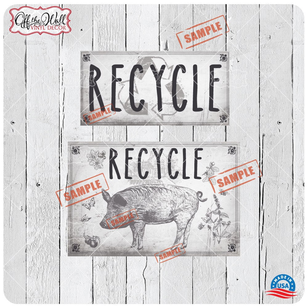 Vintage Farmhouse Styled | Country Pig | Trash Can and Recycle Labels