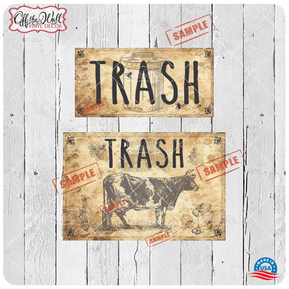 Vintage Farmhouse Styled | Country Cow | Trash Can and Recycle Labels