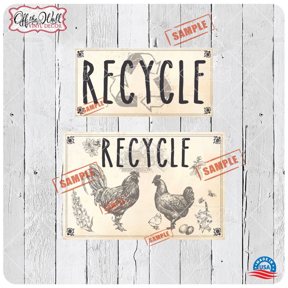 Vintage Farmhouse Styled | Country Chickens | Trash Can and Recycle Labels